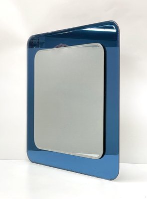 Mid-Century Italian Square Wall Mirror with Blue Glass Frame from Cristal Arte, 1960s-JDR-1125603