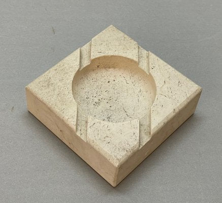 Mid-Century Italian Square White Travertine Marble Ashtray After Mannelli, 1970s-JDR-1166917