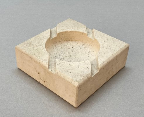 Mid-Century Italian Square White Travertine Marble Ashtray After Mannelli, 1970s-JDR-1166917