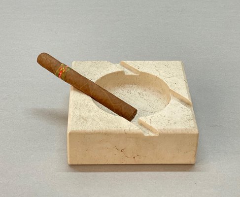 Mid-Century Italian Square White Travertine Marble Ashtray After Mannelli, 1970s-JDR-1166917