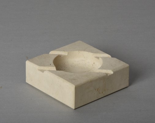 Mid-Century Italian Square White Travertine Marble Ashtray After Mannelli, 1970s-JDR-1166917