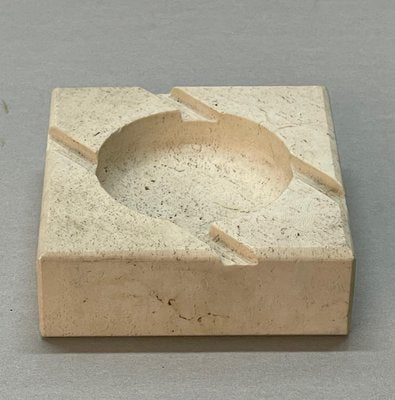 Mid-Century Italian Square White Travertine Marble Ashtray After Mannelli, 1970s-JDR-1166917