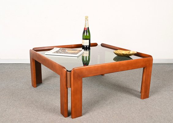 Mid-Century Italian Square Wood Coffee Table by Afra & Tobia Scarpa, 1960s-JDR-1284775