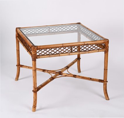 Mid-Century Italian Squared Bamboo Table with Glass Top from Vivai Del Sud, 1960-JDR-1407793