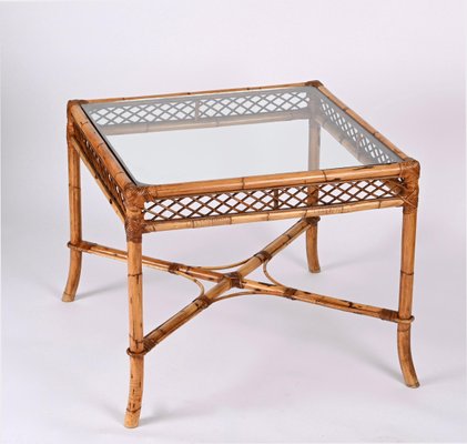 Mid-Century Italian Squared Bamboo Table with Glass Top from Vivai Del Sud, 1960-JDR-1407793