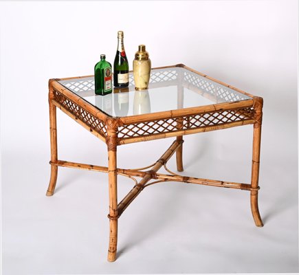 Mid-Century Italian Squared Bamboo Table with Glass Top from Vivai Del Sud, 1960-JDR-1407793