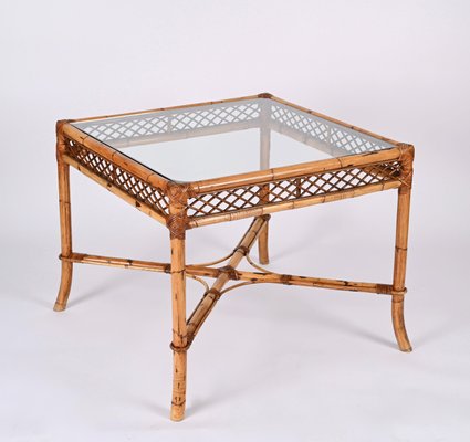 Mid-Century Italian Squared Bamboo Table with Glass Top from Vivai Del Sud, 1960-JDR-1407793