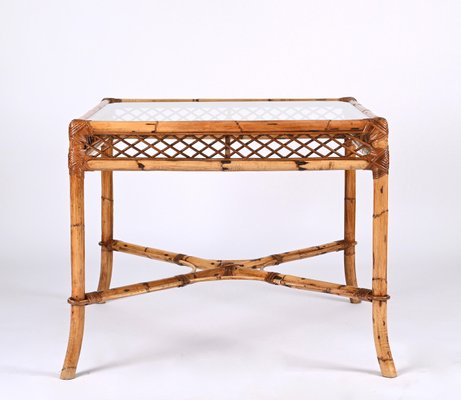 Mid-Century Italian Squared Bamboo Table with Glass Top from Vivai Del Sud, 1960-JDR-1407793