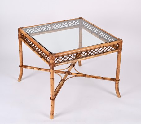 Mid-Century Italian Squared Bamboo Table with Glass Top from Vivai Del Sud, 1960-JDR-1407793