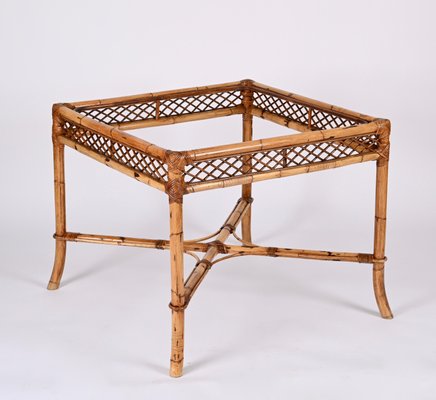 Mid-Century Italian Squared Bamboo Table with Glass Top from Vivai Del Sud, 1960-JDR-1407793