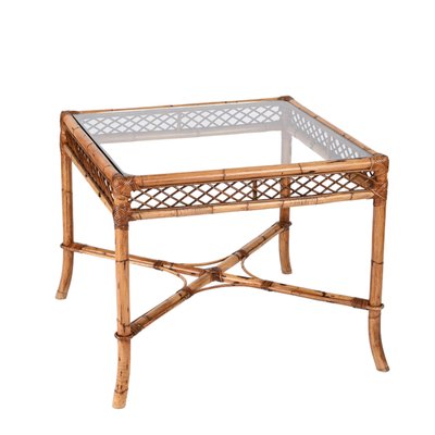 Mid-Century Italian Squared Bamboo Table with Glass Top from Vivai Del Sud, 1960-JDR-1407793