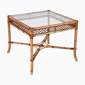 Mid-Century Italian Squared Bamboo Table with Glass Top from Vivai Del Sud, 1960-JDR-1407793