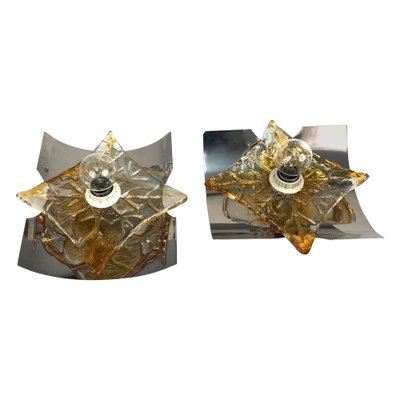 Mid-Century Italian Steel and Murano Amber Glass Sconces from Mazzega, 1970s, Set of 2-JDR-1126167