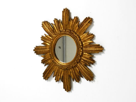 Mid-Century Italian Sunburst Wall Mirror in Wood Gold Plated, 1950s-RR-2043178