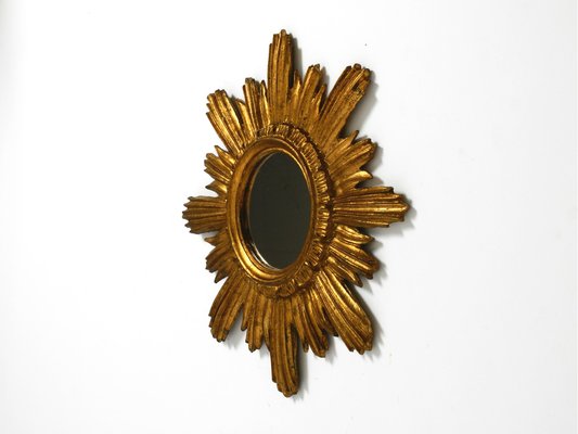 Mid-Century Italian Sunburst Wall Mirror in Wood Gold Plated, 1950s-RR-2043178