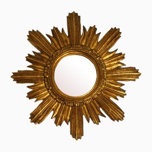 Mid-Century Italian Sunburst Wall Mirror in Wood Gold Plated, 1950s-RR-2043178