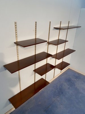 Mid-Century Italian Suspended Wall Unit Boockase in Walnut & Gilded Metal, 1960-MTX-1260960