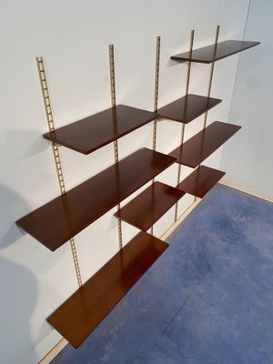 Mid-Century Italian Suspended Wall Unit Boockase in Walnut & Gilded Metal, 1960-MTX-1260960