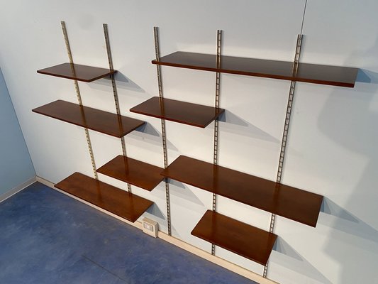 Mid-Century Italian Suspended Wall Unit Boockase in Walnut & Gilded Metal, 1960-MTX-1260960