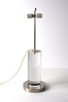 Mid-Century Italian Table Lamp with Acrylic Glass Column & Brass Base by Romeo Rega, 1970s-JDR-1239906