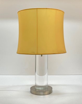 Mid-Century Italian Table Lamp with Acrylic Glass Column & Brass Base by Romeo Rega, 1970s-JDR-1239906