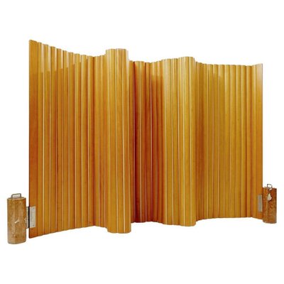 Mid-Century Italian Tambour Screen Room Divider in Solid Golden Mahogany & Rosso-JG-1342606