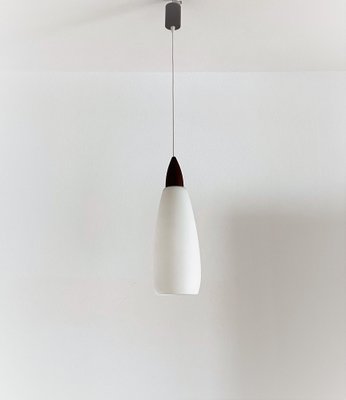 Mid-Century Italian Teak and Milk Glass Pendant, 1960s-VNE-1342184