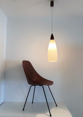 Mid-Century Italian Teak and Milk Glass Pendant, 1960s-VNE-1342184