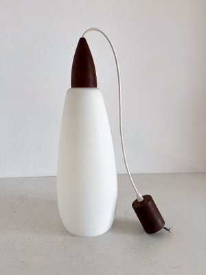 Mid-Century Italian Teak and Milk Glass Pendant, 1960s-VNE-1342184