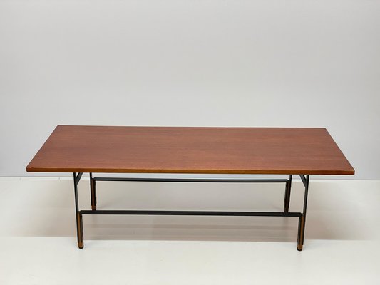 Mid-Century Italian Teak, Enamelled Iron and Brass Coffee Table, 1960s-JDR-1125642