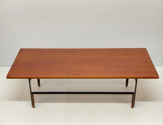 Mid-Century Italian Teak, Enamelled Iron and Brass Coffee Table, 1960s-JDR-1125642