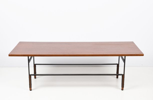 Mid-Century Italian Teak, Enamelled Iron and Brass Coffee Table, 1960s-JDR-1125642