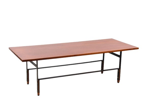 Mid-Century Italian Teak, Enamelled Iron and Brass Coffee Table, 1960s-JDR-1125642