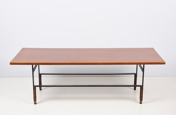 Mid-Century Italian Teak, Enamelled Iron and Brass Coffee Table, 1960s-JDR-1125642