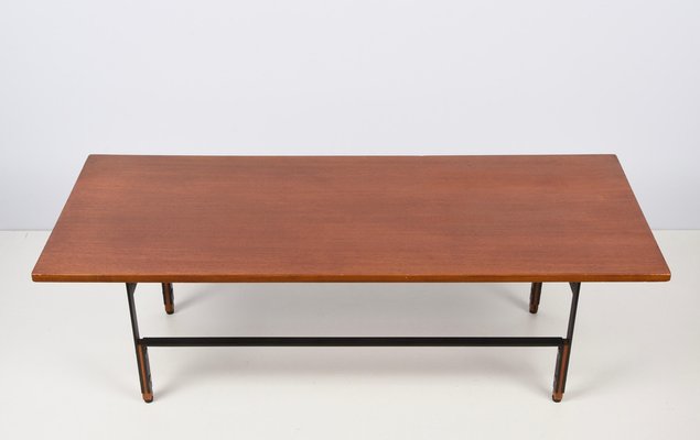 Mid-Century Italian Teak, Enamelled Iron and Brass Coffee Table, 1960s-JDR-1125642