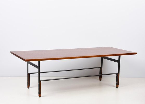 Mid-Century Italian Teak, Enamelled Iron and Brass Coffee Table, 1960s-JDR-1125642