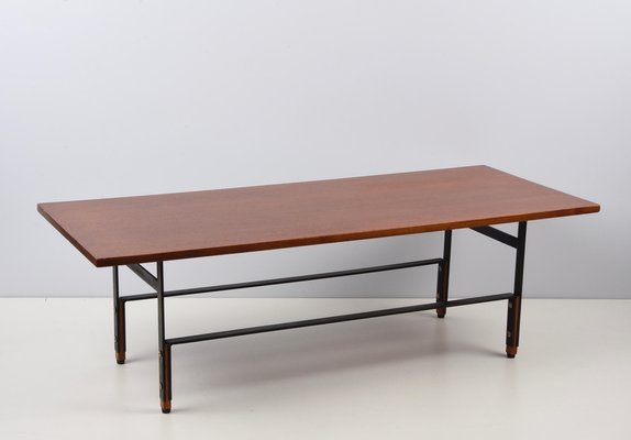 Mid-Century Italian Teak, Enamelled Iron and Brass Coffee Table, 1960s-JDR-1125642