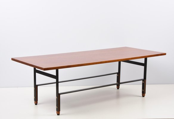 Mid-Century Italian Teak, Enamelled Iron and Brass Coffee Table, 1960s-JDR-1125642