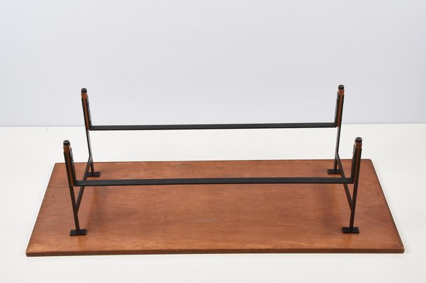 Mid-Century Italian Teak, Enamelled Iron and Brass Coffee Table, 1960s-JDR-1125642