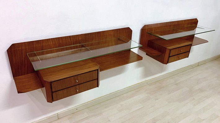 Mid-Century Italian Teakwood Floating Wall Console by Gianni Moscatelli, 1960s, Set of 2-MTX-1175431