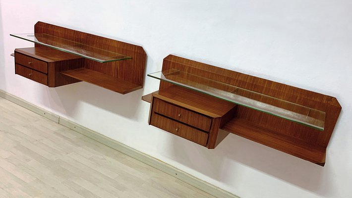 Mid-Century Italian Teakwood Floating Wall Console by Gianni Moscatelli, 1960s, Set of 2-MTX-1175431