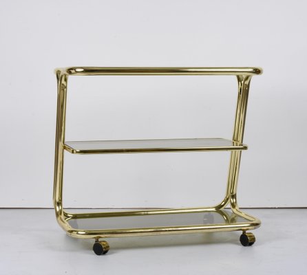 Mid-Century Italian Three-Tier Brass and Smoked Glass Bar Cart from Morex, 1970s-JDR-1210074