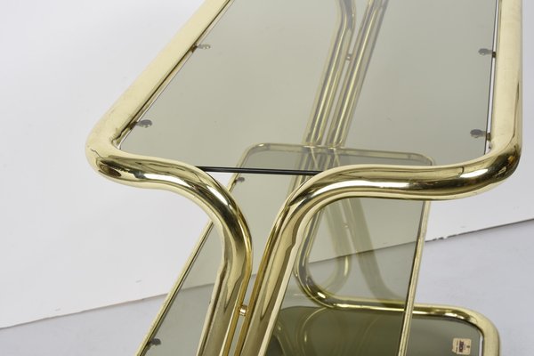 Mid-Century Italian Three-Tier Brass and Smoked Glass Bar Cart from Morex, 1970s-JDR-1210074