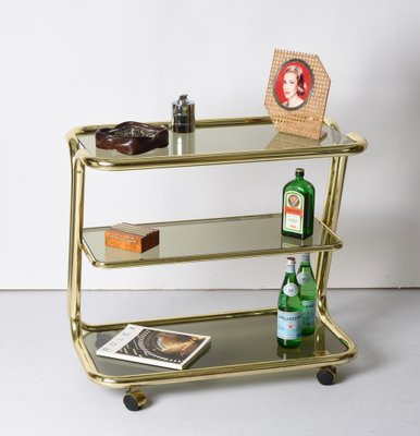 Mid-Century Italian Three-Tier Brass and Smoked Glass Bar Cart from Morex, 1970s-JDR-1210074