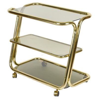 Mid-Century Italian Three-Tier Brass and Smoked Glass Bar Cart from Morex, 1970s-JDR-1210074