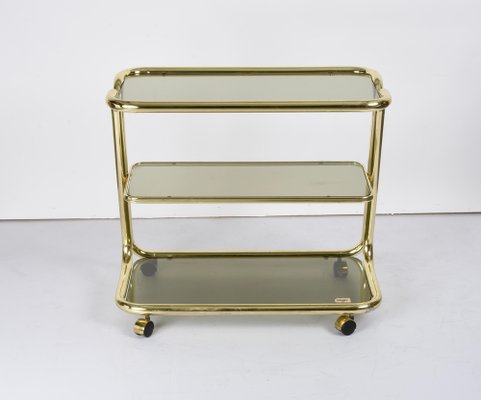 Mid-Century Italian Three-Tier Brass and Smoked Glass Bar Cart from Morex, 1970s-JDR-1210074