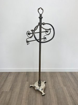 Mid-Century Italian Towel Floor Holder Rack in Solid Silver Brass, 1950s-LYQ-1171675