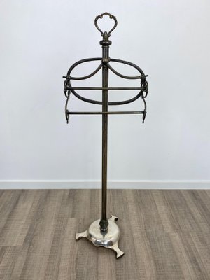 Mid-Century Italian Towel Floor Holder Rack in Solid Silver Brass, 1950s-LYQ-1171675