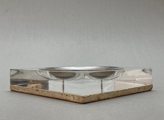 Mid-Century Italian Travertine Acrylic Glass Centerpiece Bowl by Tommaso Barbi, Italy, 1970s-JDR-1125640