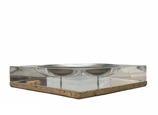 Mid-Century Italian Travertine Acrylic Glass Centerpiece Bowl by Tommaso Barbi, Italy, 1970s-JDR-1125640